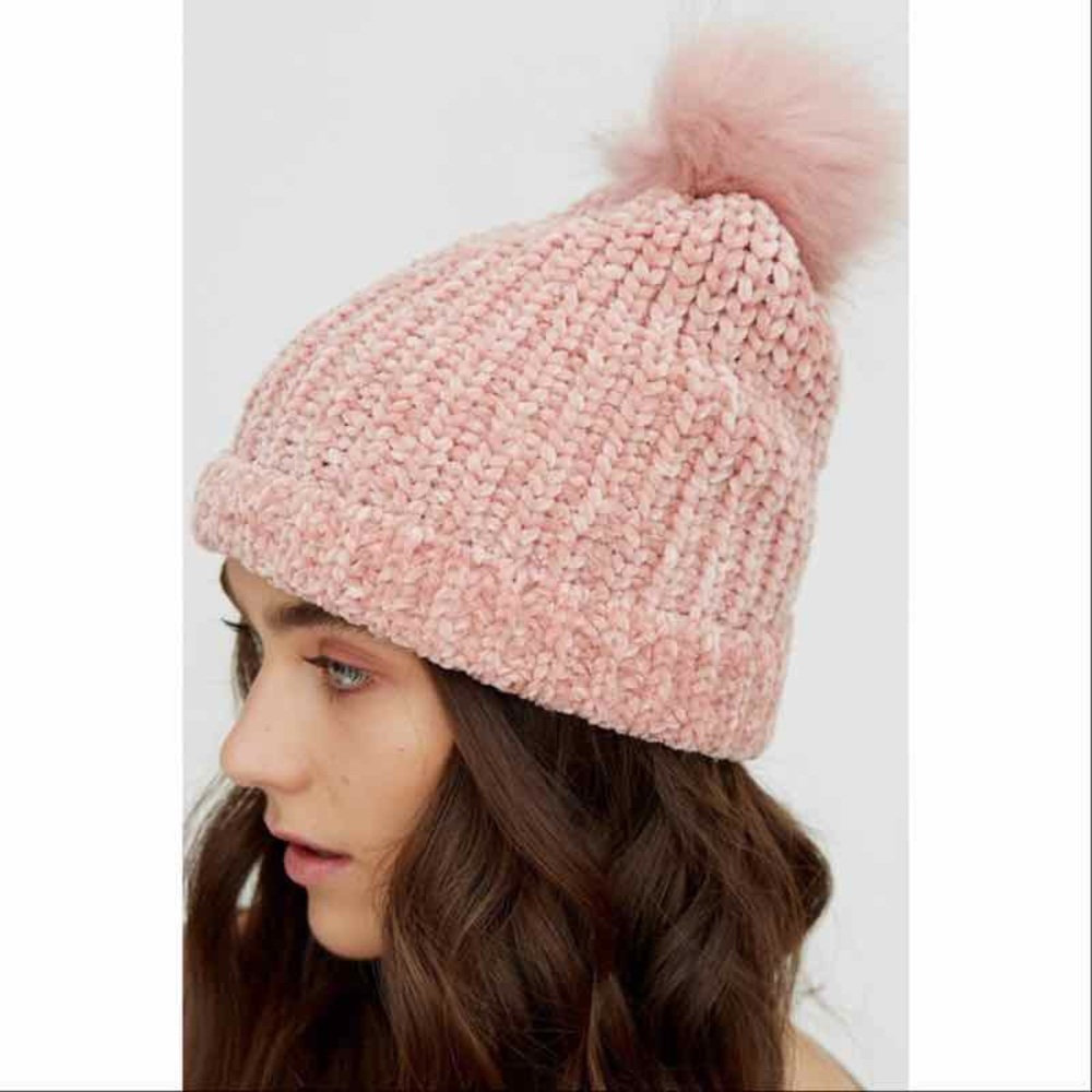 Chenille ribbed faux fur pompom beanie - Picture 2 of 3